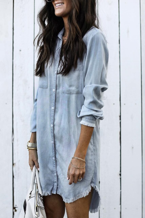 Brooke | Women's Washed Casual Shirt Dress Long Sleeve