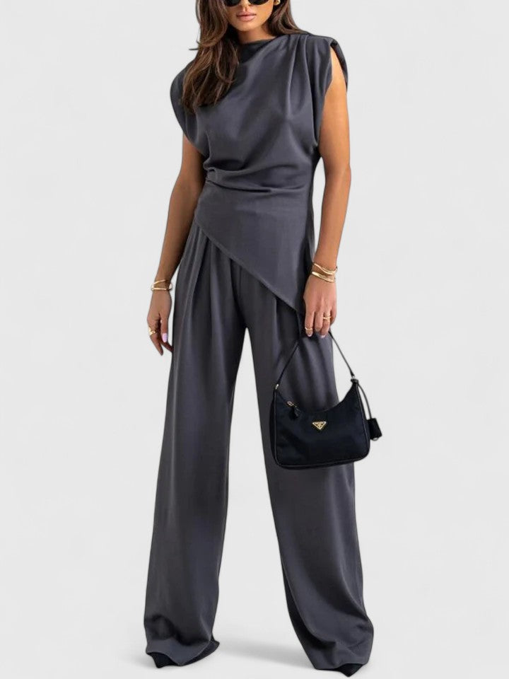 Laiza | Women's Draped Two-Piece Set Wide Leg Pants Occasion Outfit