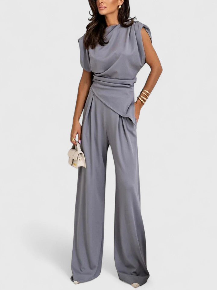 Laiza | Women's Draped Two-Piece Set Wide Leg Pants Occasion Outfit
