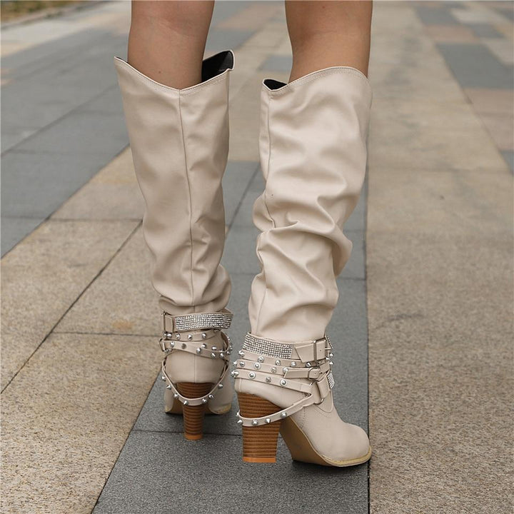 Pam™ | Women's Knee-High Boots - Slouchy Design - Block Heel