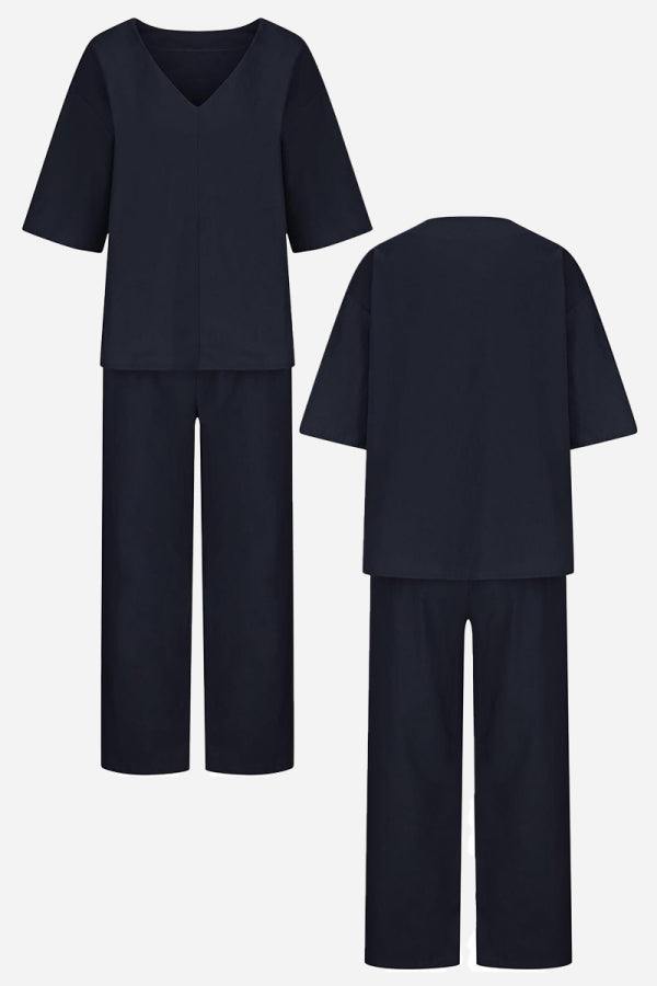 Carmen | Women's V-Neck Batwing Top and Straight-Leg Pants Set
