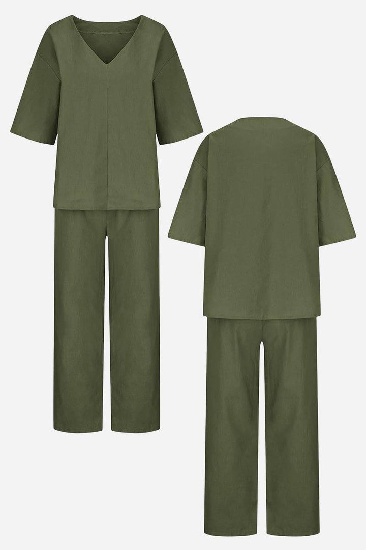 Carmen | Women's V-Neck Batwing Top and Straight-Leg Pants Set