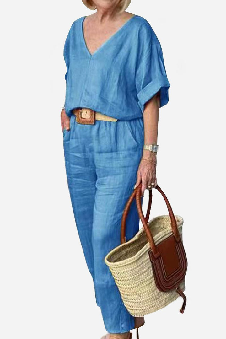 Carmen | Women's V-Neck Batwing Top and Straight-Leg Pants Set