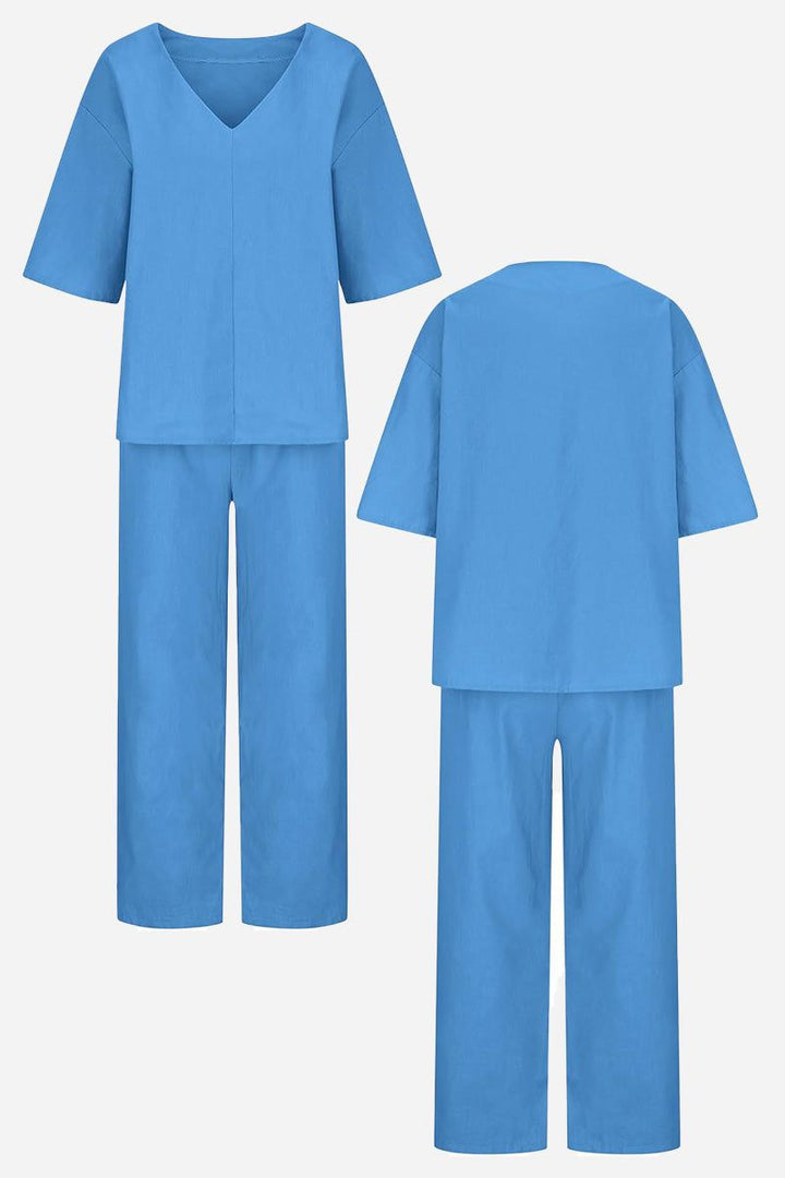 Carmen | Women's V-Neck Batwing Top and Straight-Leg Pants Set