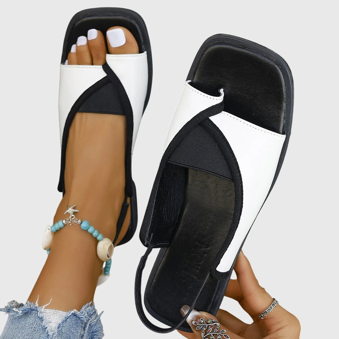 Zara | Women's Square Toe Colorblock Slip-On Flat Sandals