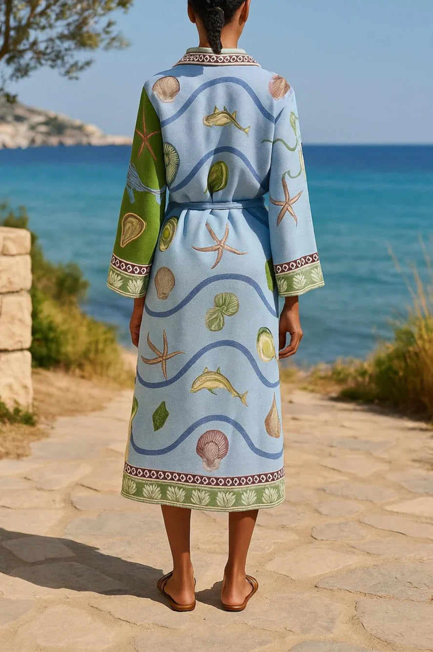 Adeline™ | Belted Printed Midi Shirt Dress