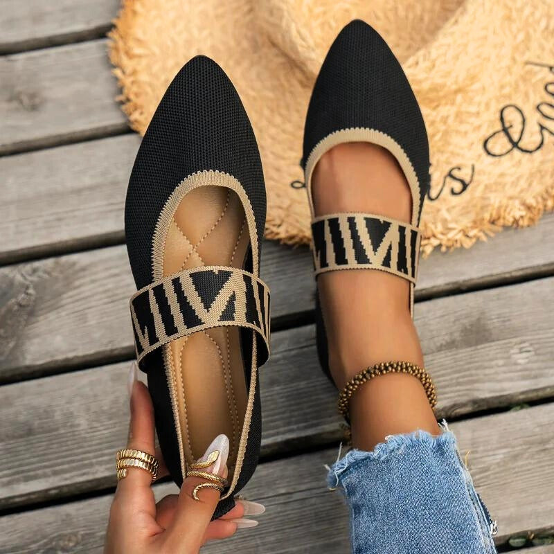 Pippa | Women's Mary Jane Flats Pointed Toe Knit Ballet Shoes