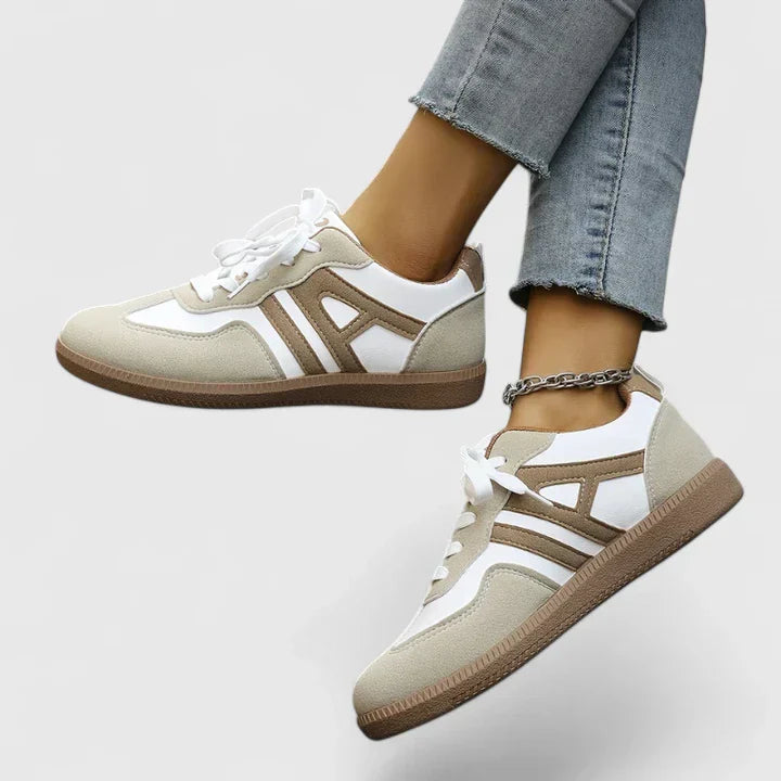 Piper | Women's Retro Colorblock Low Top Sneakers in Beige & White