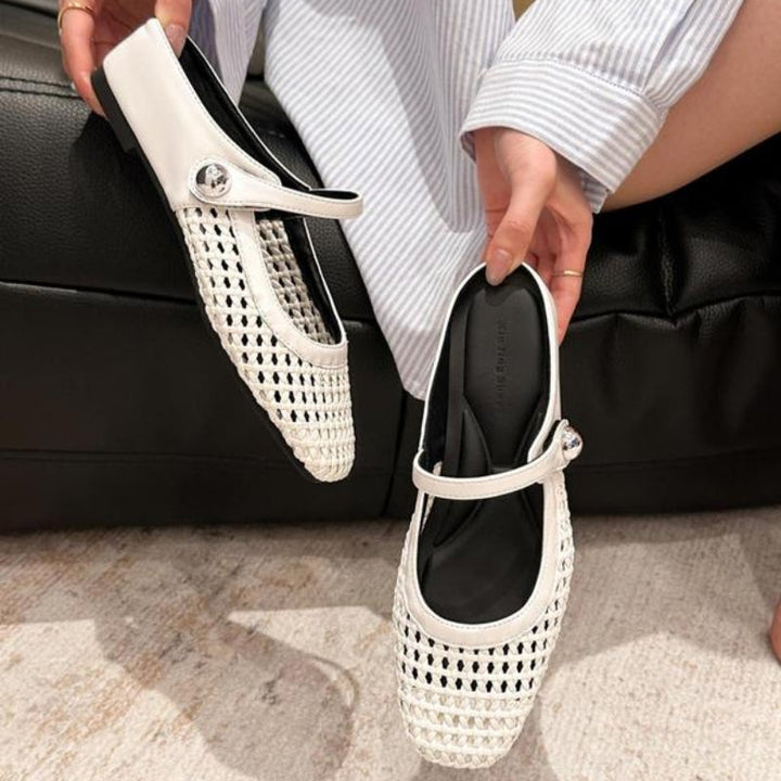 Goldie | Women's Mary Jane Mules Woven Flat Slip On Shoes