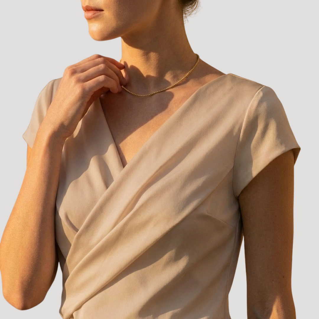 Women’s Short Sleeve Draped Wrap V-Neck Blouse Top