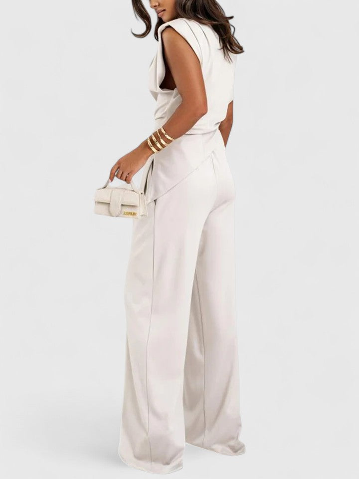 Laiza | Women's Draped Two-Piece Set Wide Leg Pants Occasion Outfit