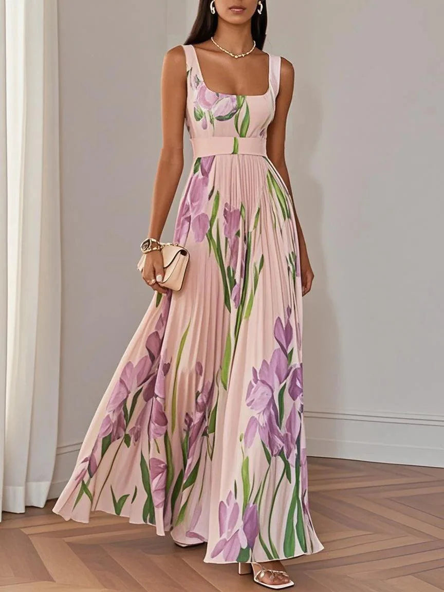 Ellie™ | White Pleated Floral Maxi Dress