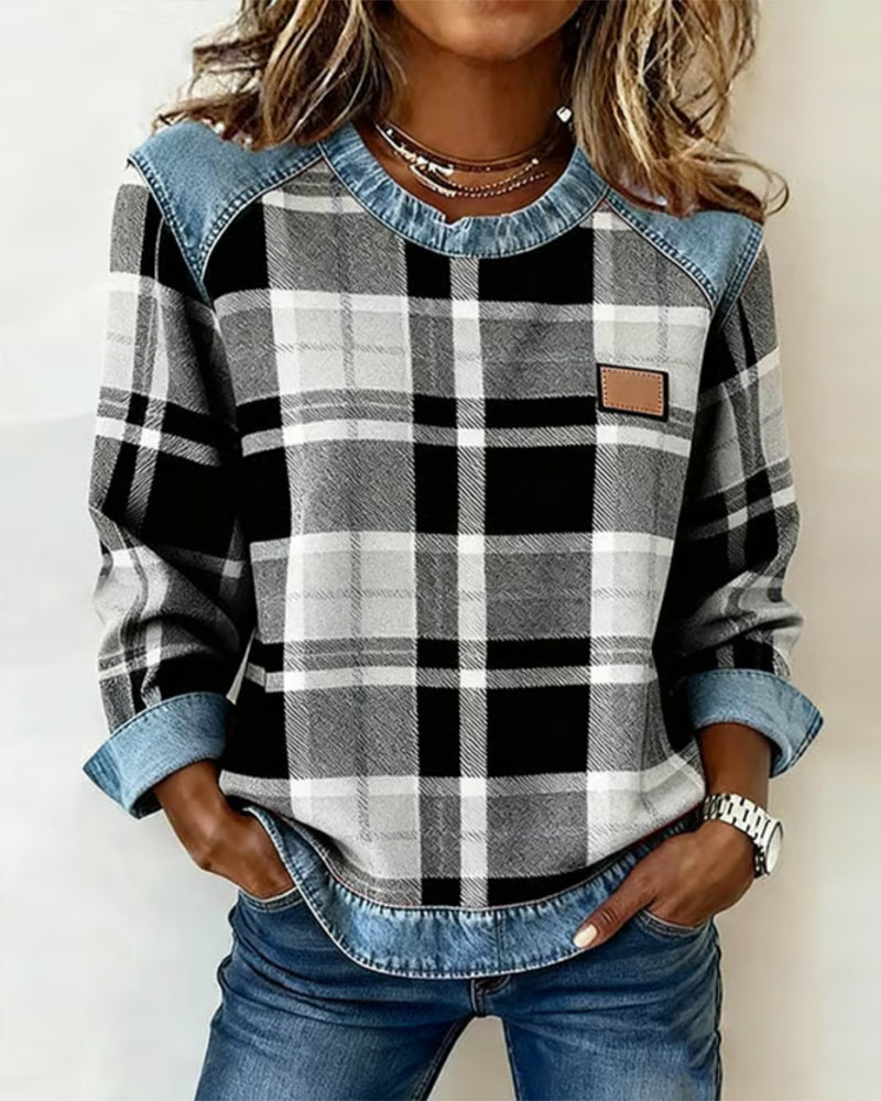 Ainsley™ | Sweatshirt with Checkered Patchwork
