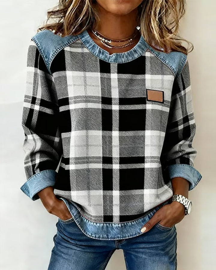 Ainsley™ | Sweatshirt with Checkered Patchwork