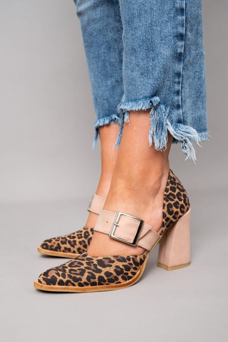 Selveta™ | Leopard Suede Sandals with Stable Heel