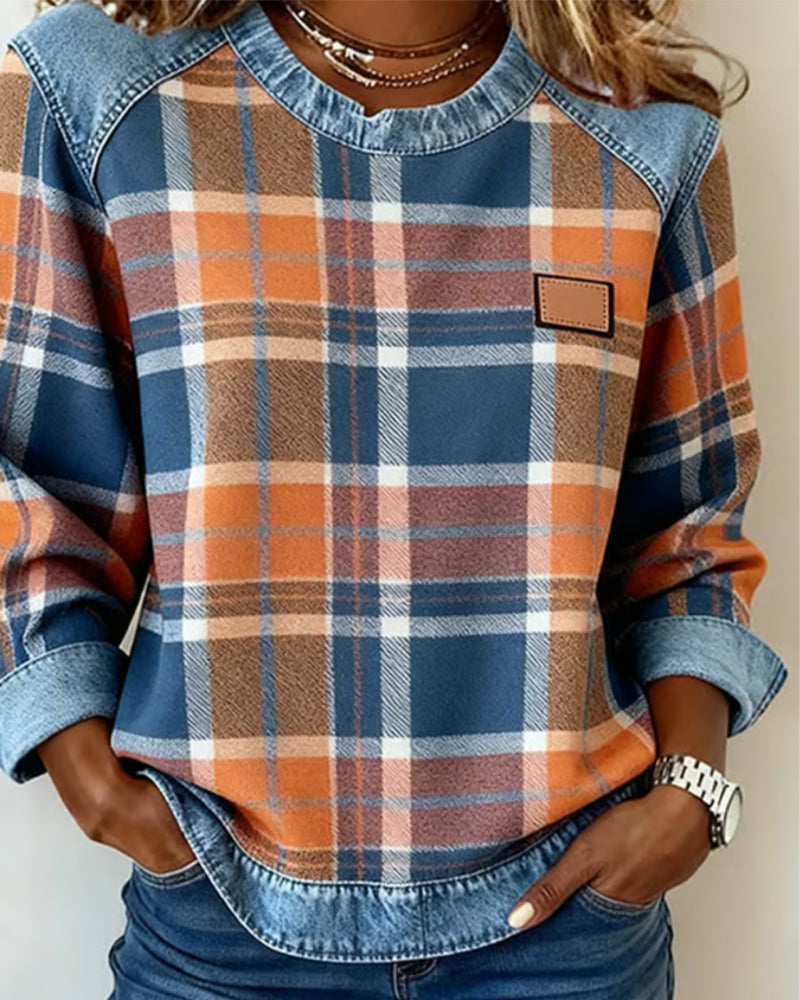 Ainsley™ | Sweatshirt with Checkered Patchwork