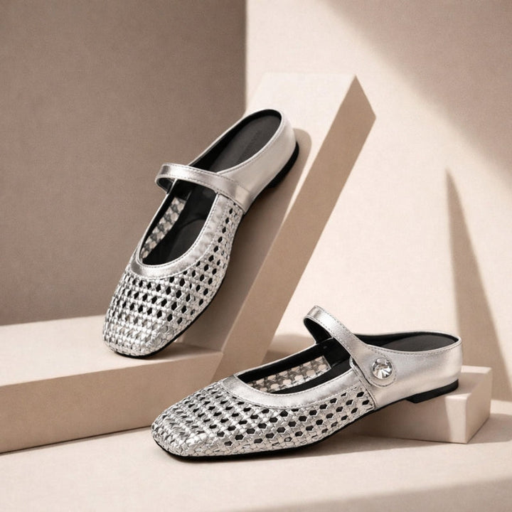 Goldie | Women's Mary Jane Mules Woven Flat Slip On Shoes