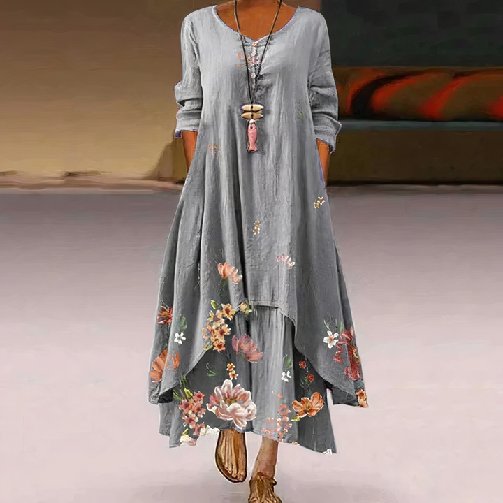 Flora | Women's Floral Print Long Sleeve Loose Maxi Dress