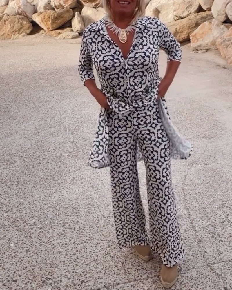 Serena | Women's Printed Two-Piece Set Blouse and Pants