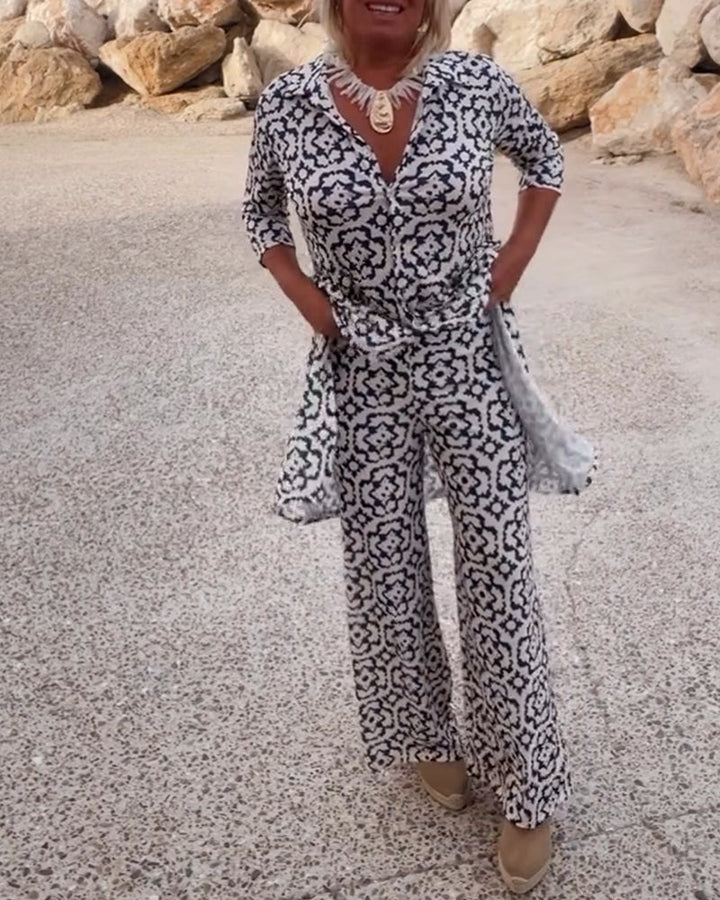 Serena | Women's Printed Two-Piece Set Blouse and Pants