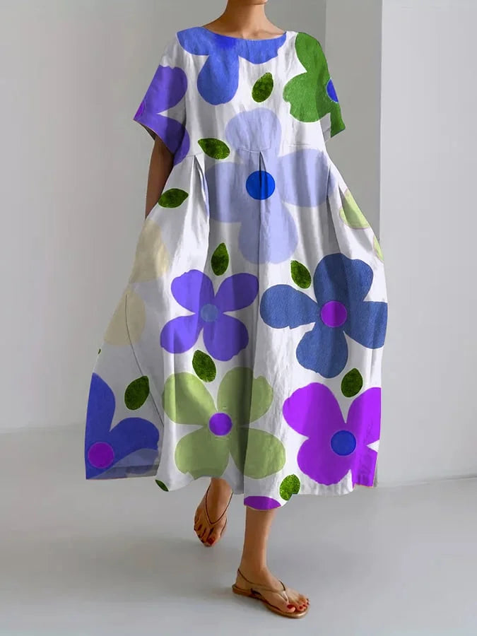 ELIANA | Midi Floral Dress with Carefree Style and Summer Comfort for Colorful Days