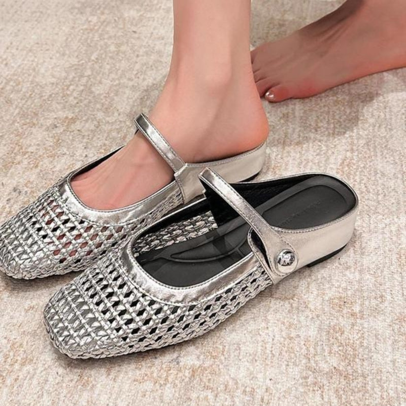 Goldie | Women's Mary Jane Mules Woven Flat Slip On Shoes