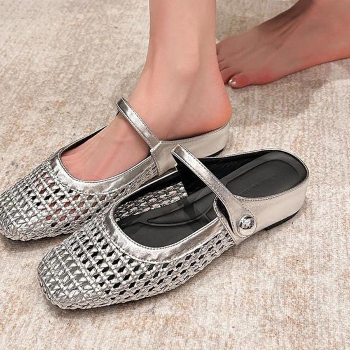 Goldie | Women's Mary Jane Mules Woven Flat Slip On Shoes
