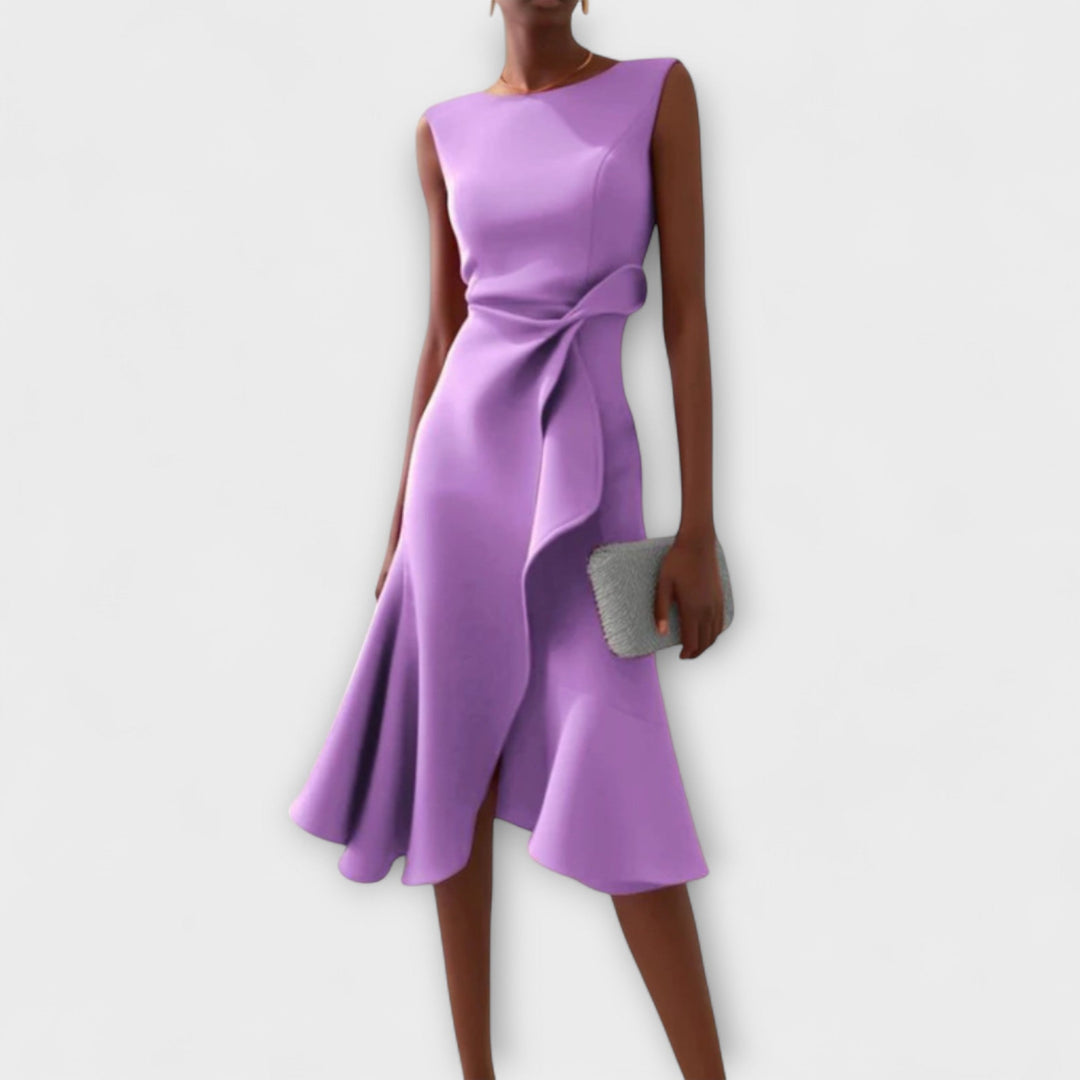 Sheila | Draped Asymmetric Midi Dress, Violet / L Sheila | Draped Asymmetric Midi Dress, Violet / L