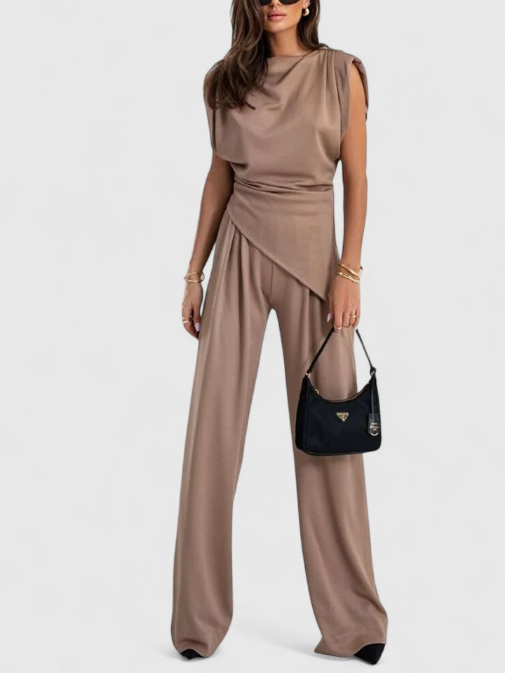 Laiza | Women's Draped Two-Piece Set Wide Leg Pants Occasion Outfit