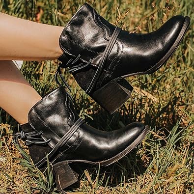 Harlow | Women's Western Ankle Boots Block Heel Lace-Up Booties