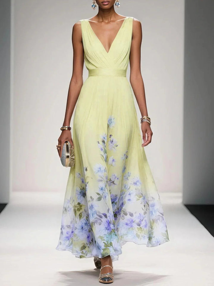 Nevaeh™ | Light Blue Floral Chiffon Maxi Dress