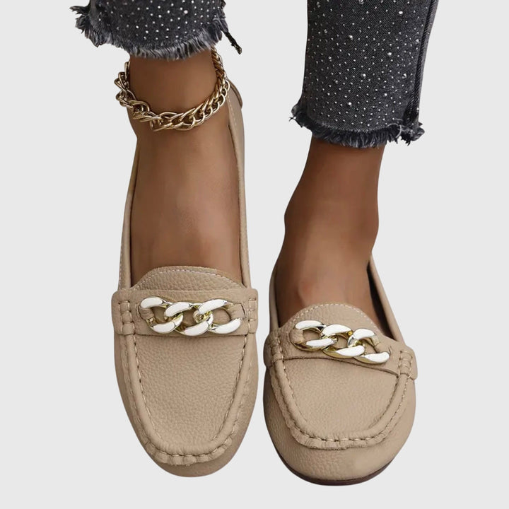 Harlow | Women's Casual Slip-On Flat Loafers with Gold Chain Detail