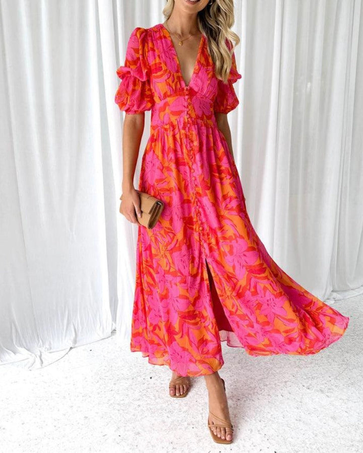 Brittany™ | Elegant Maxi Dress in Red Pink