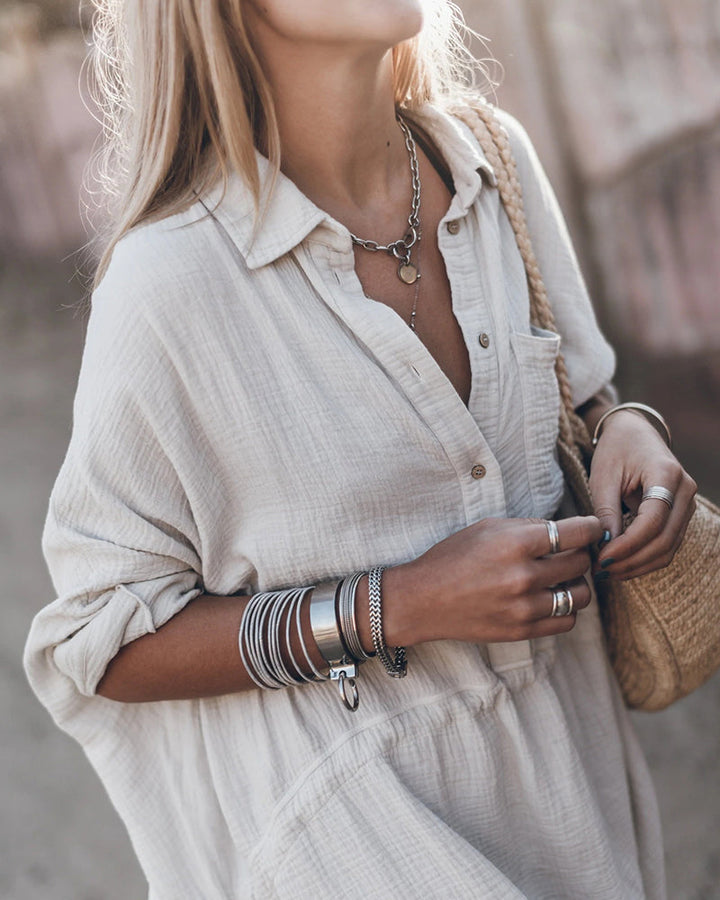 Campbell | Women's Collared Flowy Shirt Dress Cocktail