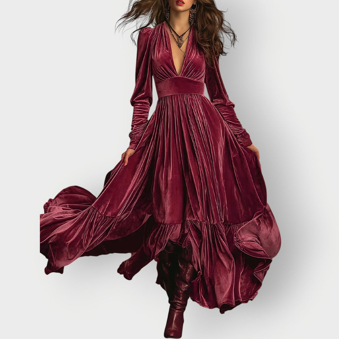 Carly™ | Vintage A-Line Velvet Maxi Dress