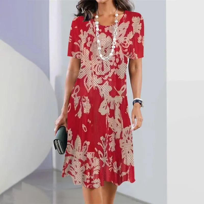 Vivid | Women's Print Midi Dress Short Sleeve A-Line Casual