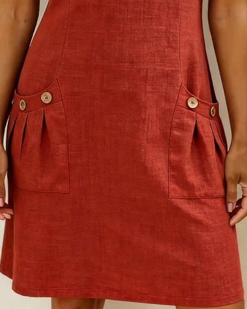 Remi | Women's Shift Dress Short Sleeve Zip Neck with Pockets