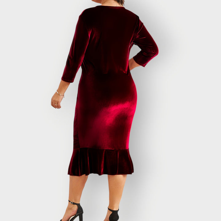 Catherine™ | Luxe Velvet Ruffle Midi Dress