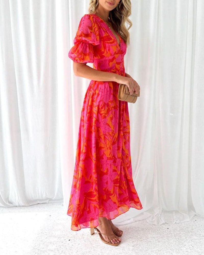 Brittany™ | Elegant Maxi Dress in Red Pink