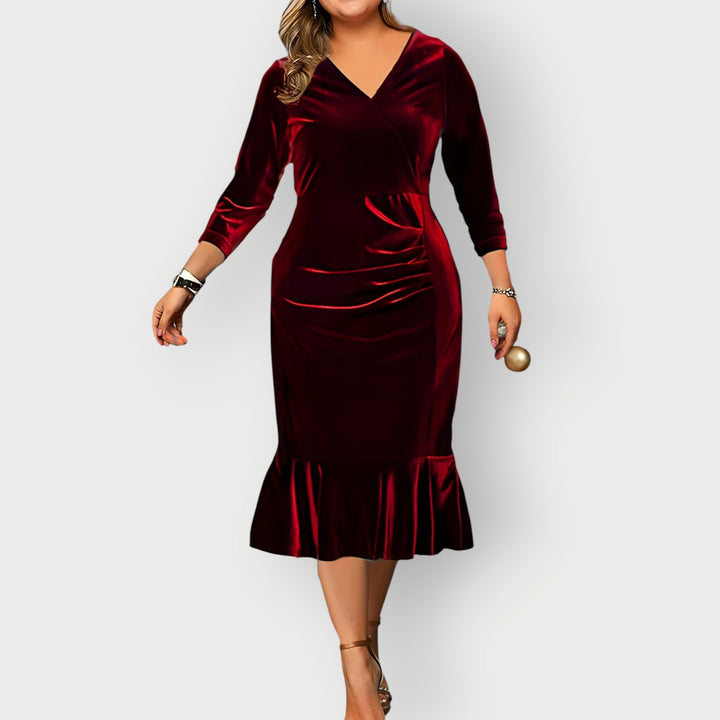 Catherine™ | Luxe Velvet Ruffle Midi Dress