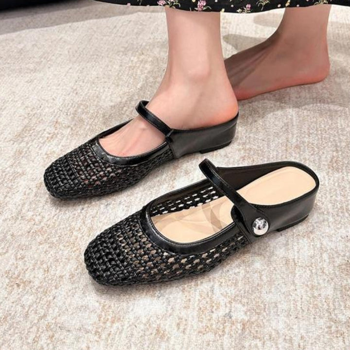 Goldie | Women's Mary Jane Mules Woven Flat Slip On Shoes