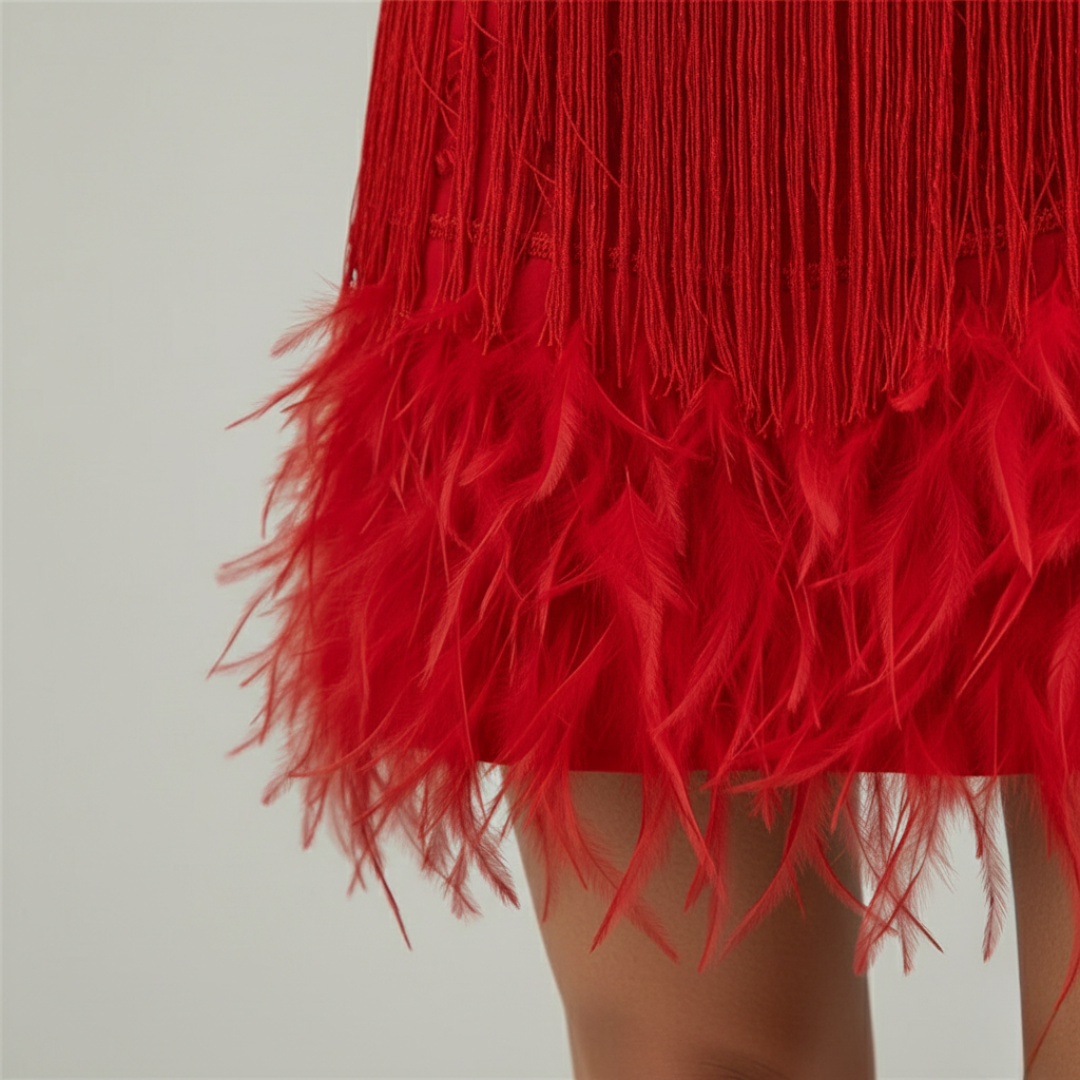 Viveca | Women's Fringe Feather Hem Mini Dress