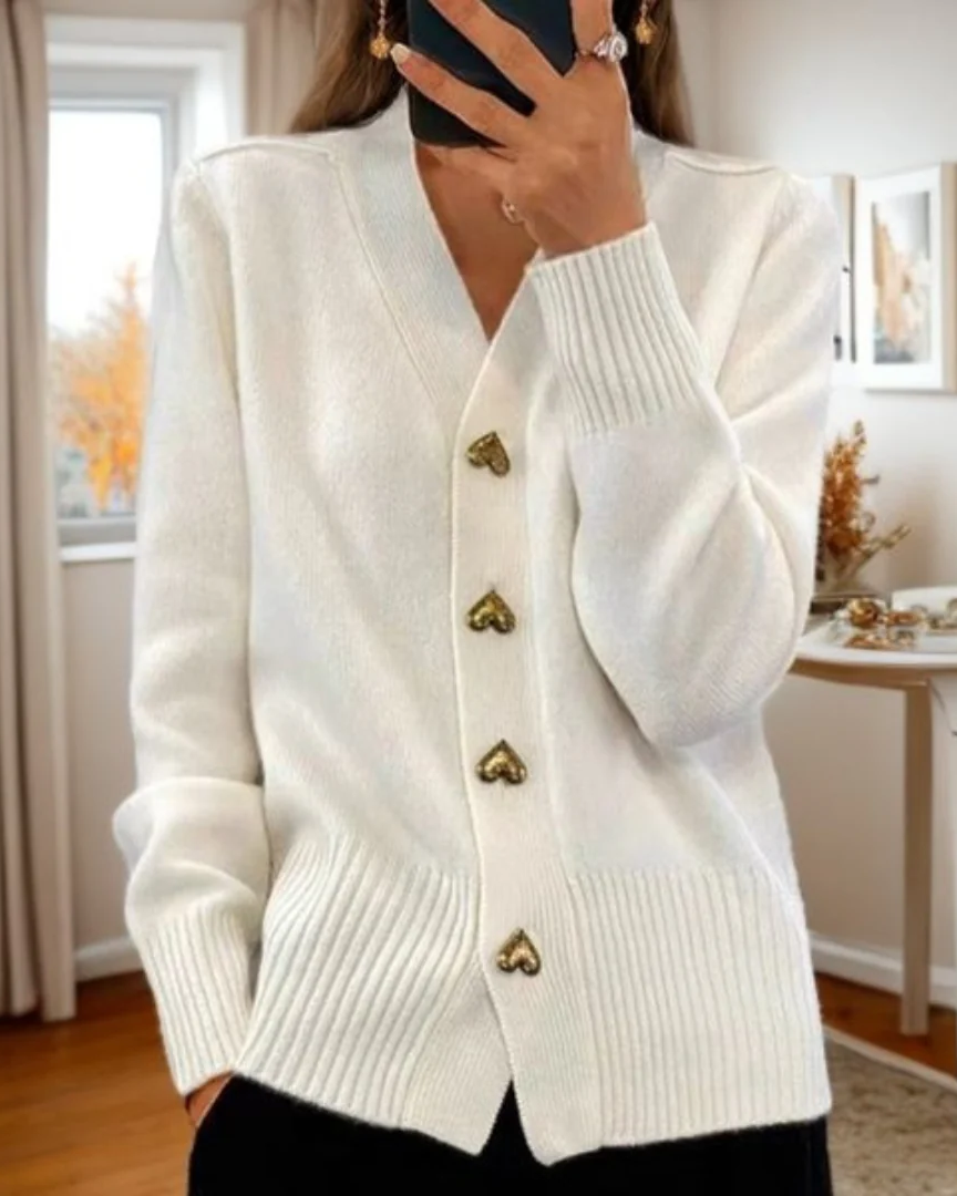 Brooke™ | Elegant Heart Button Cardigan