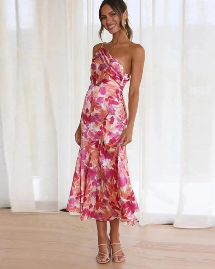 Kathy™ | Women’s Maxi Dress with Asymmetrical Cut and Floral Pattern