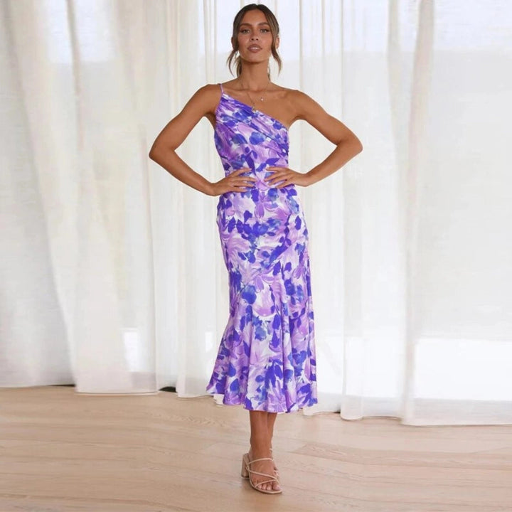 Kathy™ | Women’s Maxi Dress with Asymmetrical Cut and Floral Pattern