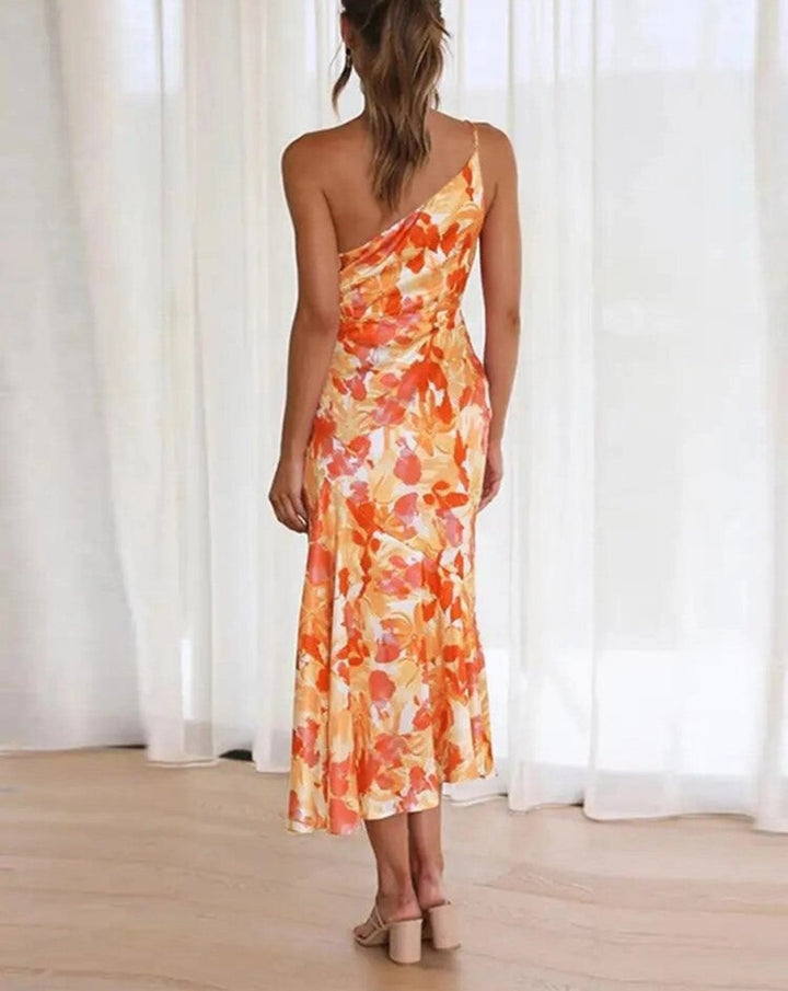 Kathy™ | Women’s Maxi Dress with Asymmetrical Cut and Floral Pattern