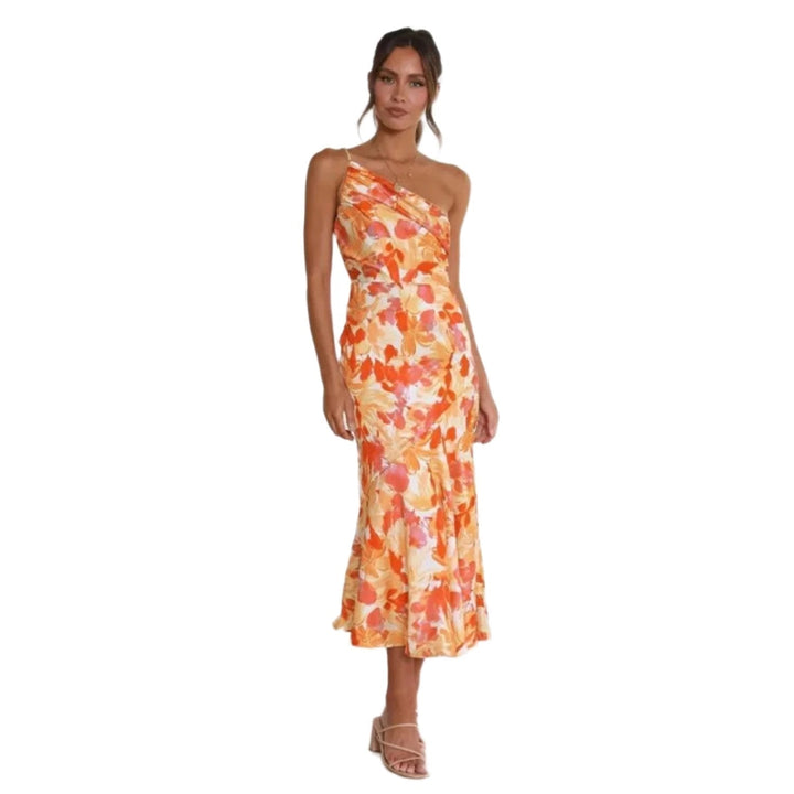 Kathy™ | Women’s Maxi Dress with Asymmetrical Cut and Floral Pattern