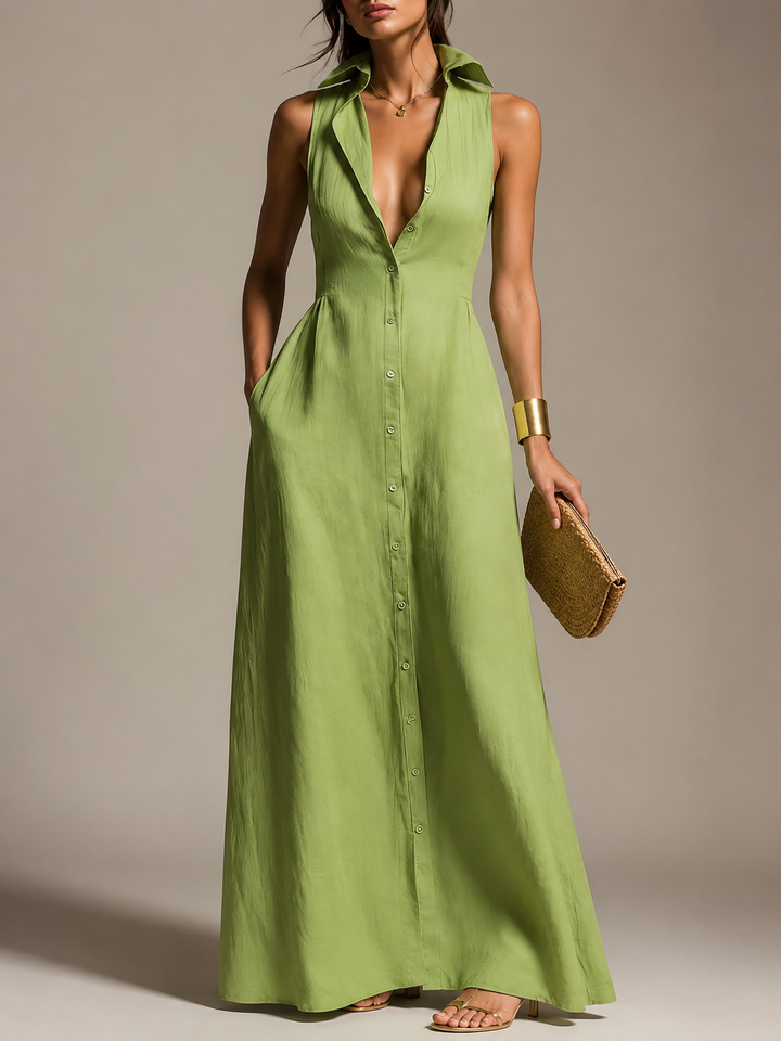 Francine | Women's Button Down Sleeveless Maxi Dress