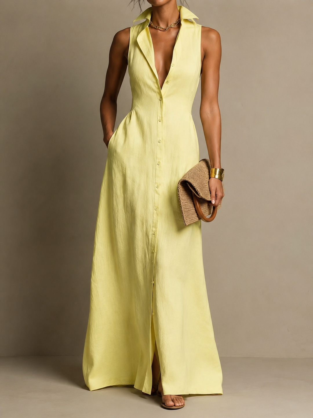 Francine | Women's Button Down Sleeveless Maxi Dress