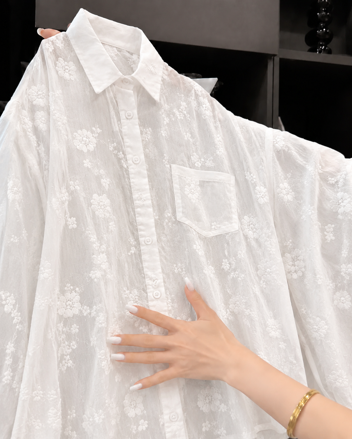 Anneliese™ | Floral Solid Color Shirt with Dropped Shoulders